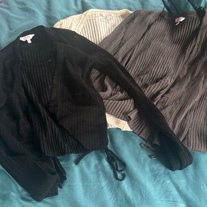 Ribbed Cardigan Set in Black, Cream, and Gray